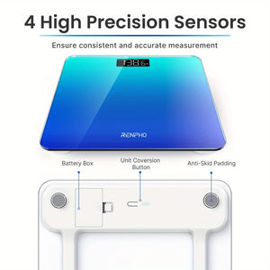 [RENPHO Digital Scale] RENPHO 400 Lb Highly Accurate Digital Bathroom Scale - Lighted LED Display, Round Corner Design - Gradient-Blue, 10.24"/260mm Core 1S