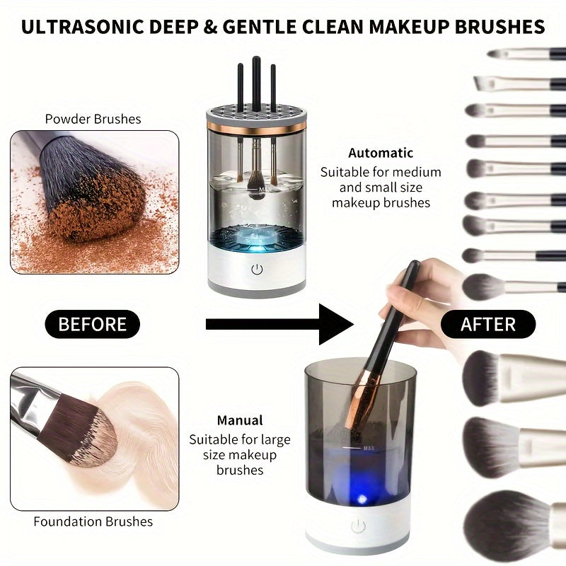 USB-Powered Electric Makeup Brush Cleaner & Dryer – Automatic Spinning Design with Heating Function, Transparent Cylinder for Easy Visibilit