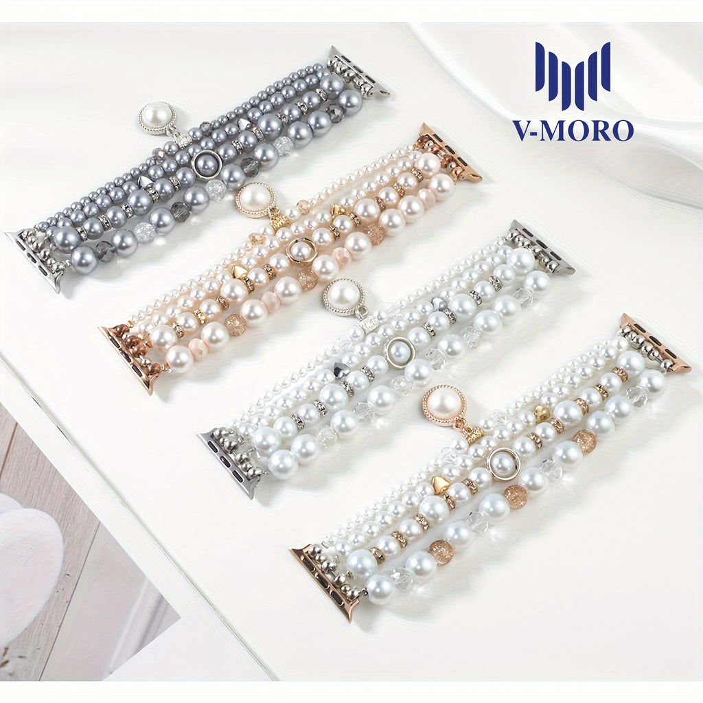 V-MORO 2024 Boho Bracelet Pearl Bracelet Bands Compatible with Apple Wath Bands 38mm 40mm 41mm 42mm 44mm 45mm Women, Natural Pearl Beaded Charms Pretty Straps Dressy Designer Jewelry Stretchy iWatch Bands for Series 10 9 8 7 6 5 4 3 2 1 SE
