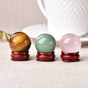 1PC Natural Crystal Ball Rose Quartz Tigers Eye Aventurine Stone Healing Quartz Beautiful Ball Home Decoration Free Wooden Frame