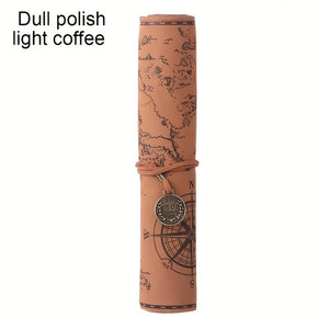 Creative Treasure Map Retro Pencil Case Leather Large Capacity Roll Pencil Bag Embossed Buckle Simple Stationery Box Roll Portable Pencil Dr