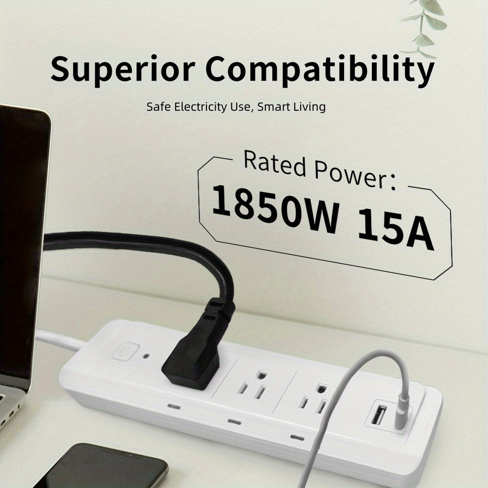 Tuya Smart Three-Socket WiFi Smart Plug Power Strip Independent Socket Control USB-A + C Port Remote Control Smart Home Management Voice-activated Energy-saving Timer Function Wall-mountable Suitable for Office School and Dormitory Use