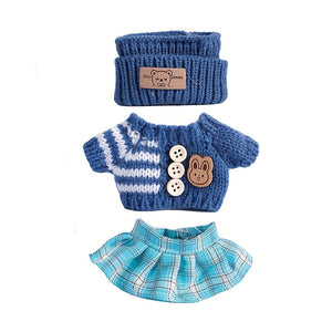 17cm Labubu Doll Clothes For With 3 Outfits - Stylish Fisherman Hat & Sweaters & Pants Or Skirt Set For 17cm Dolls, Adorable BuLabu Accessories For Play & Display (Not Included Shoes & Doll)