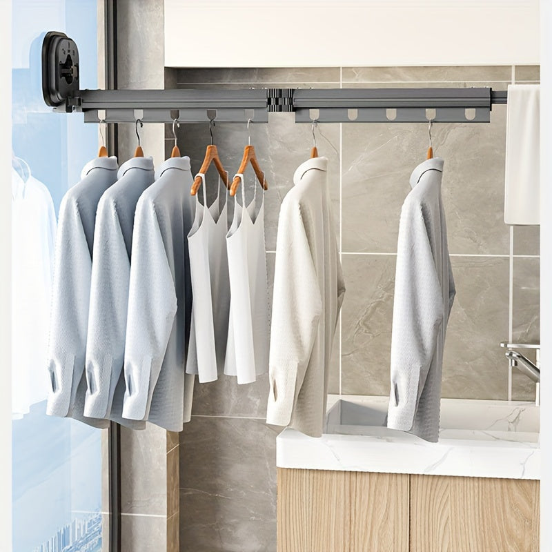 Versatile Suction Cup Clothes Rack - Extendable, Foldable & Detachable for Easy Storage - Strong Vacuum Grip, No-Drill Installation - Perfec