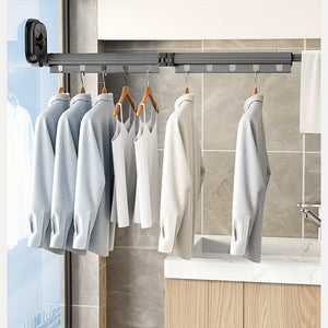 Versatile Suction Cup Clothes Rack - Extendable, Foldable & Detachable for Easy Storage - Strong Vacuum Grip, No-Drill Installation - Perfec