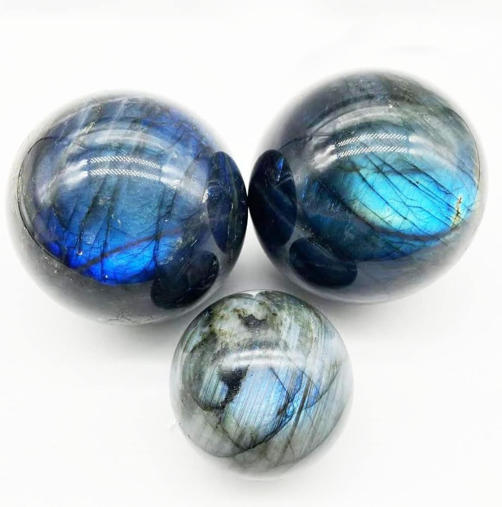 Natural Labradorite Sphere with Stand Rock Quartz Crystal Ball Healing Ornament Specimen