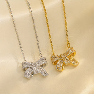 1 Elegant Stainless Steel Synthetic Zirconia Butterfly Necklace Suitable for Banquet Wear and Gifts