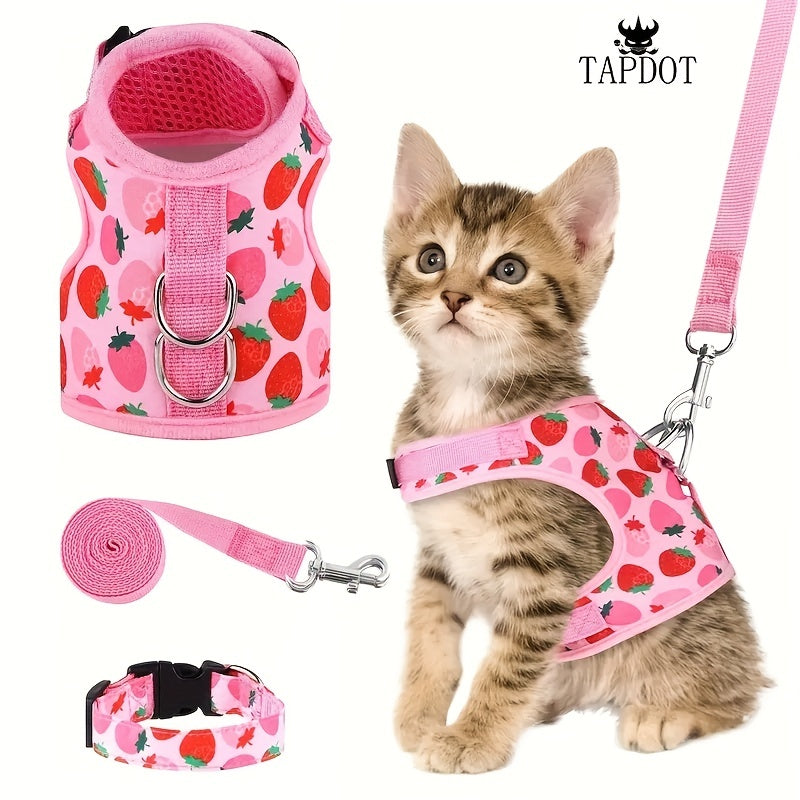 3pcs Set Fruit Printed Small Dog Harness With Leash And Collar Set, Pet Harness For Cat Puppies Walking, Cat Vest Harness Pet Leash And Coll