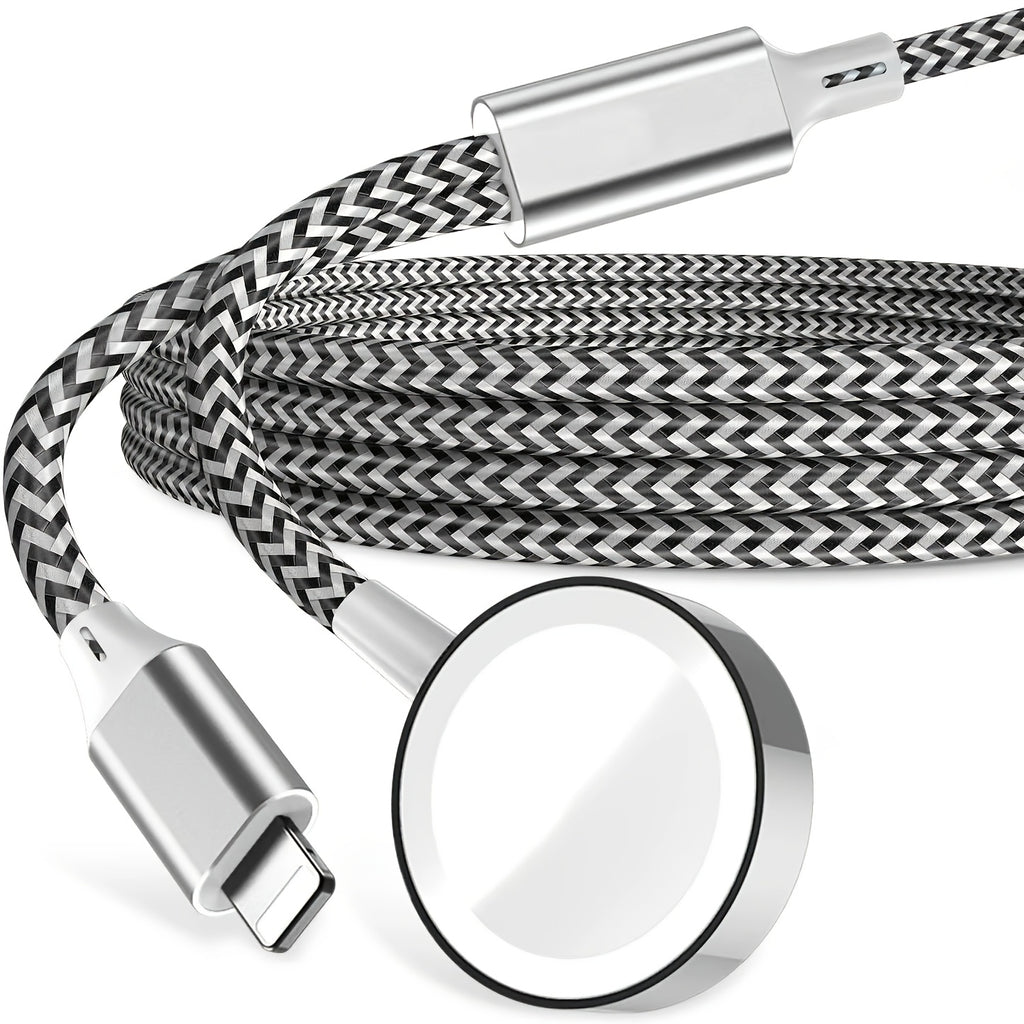 2-in-1 Watch Charger, Nylon Braided Watch Wireless Charging Station, for iWatch and Mobile Phones, Portable Wireless USB Charger for iWatch Series 9/8/7/6/5/3/2/1 and Mobile Phones 14/13/12/11 -Black and White