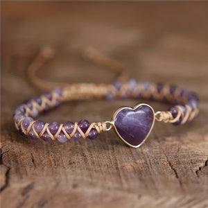 1pc Trendy Amethyst Double Layer Purple Heart Beads Bracelet For Men, Holiday Birthday Gift For Boyfriends Girlfriends