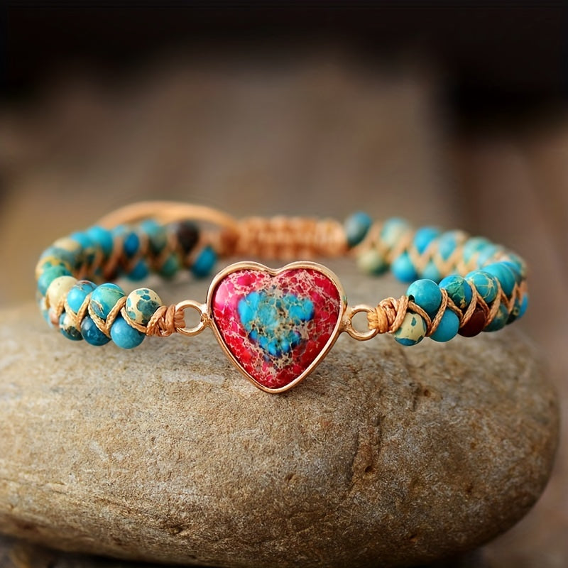 Hot Selling Bracelet Goods Source Red Imperial Stone Bracelet Peach Heart Love Hand String Braided Bracelet