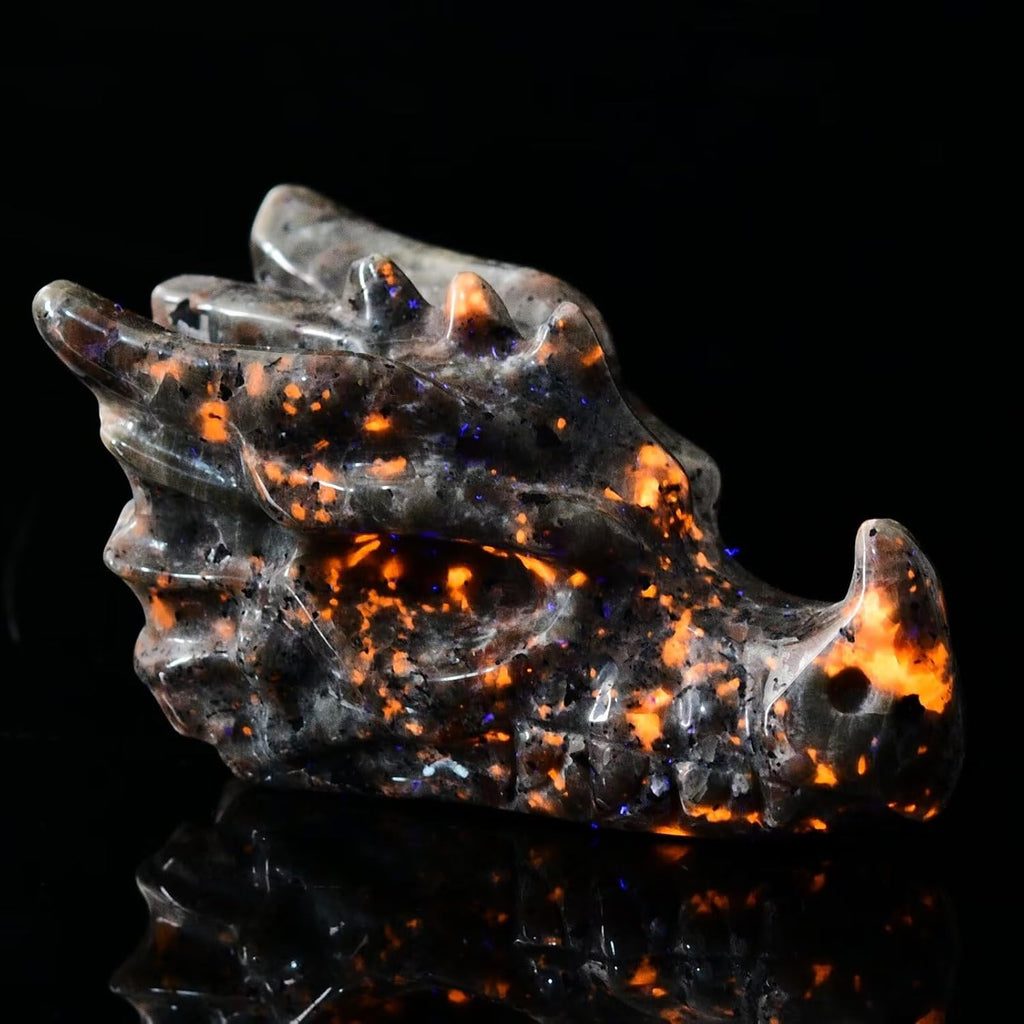 Natural Yooperlite Dragon Skull Sodalite Quartz Hand Carved Healing Crystal Stone 3.1"