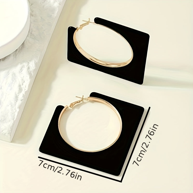 Black Rhombus Shape Hollow Round Pattern Dangle Earrings Sexy Simple Style Daily Wear Accessories