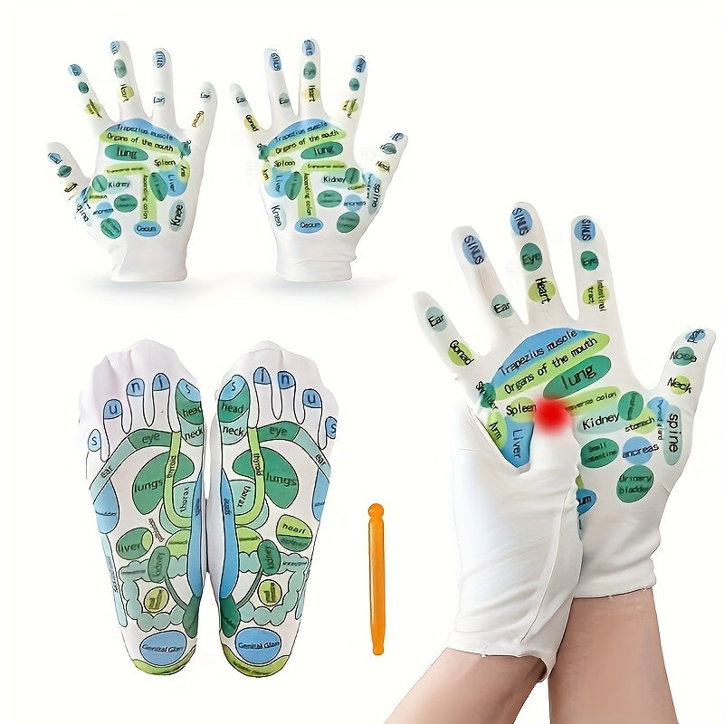 1set Hand And Foot Massage Set Hand Reflexology Gloves Reflection Area SPA Sock With Point Pen Foot Massage Socks For Men, Short Socks