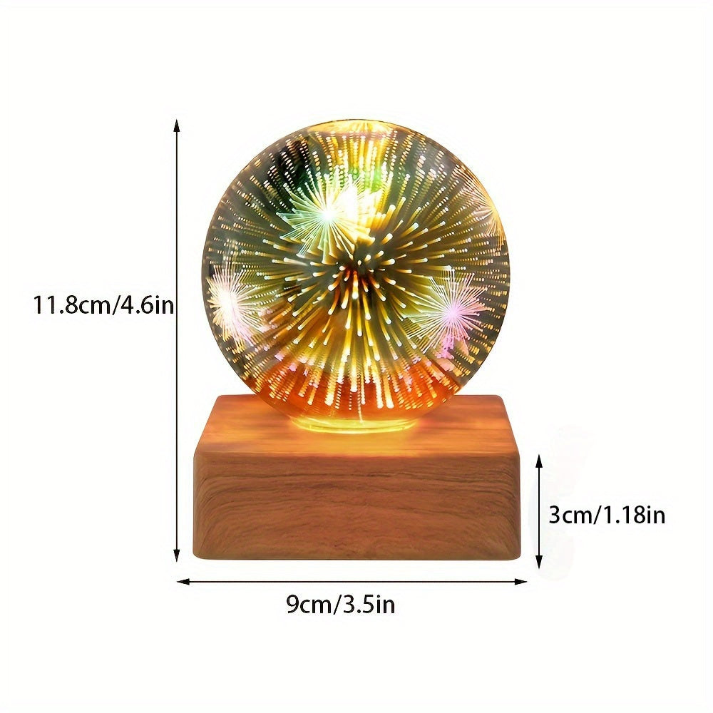 1pc LED 3D Fireworks Night Light, Glowing Led Gift Firework Lamp Small Globe Base Adornment Decorative Kids Children Indoor