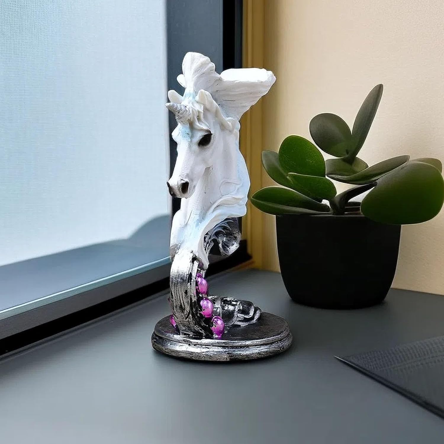 gweryho1pcs Decorative Wolf Head Figurine Display Ball Stand Sphere Base Holder Crystal Sphere Pedestals for Crystal Ball Home Decor and Collectors Unicorn Ornament Crystal Ball Base Resin