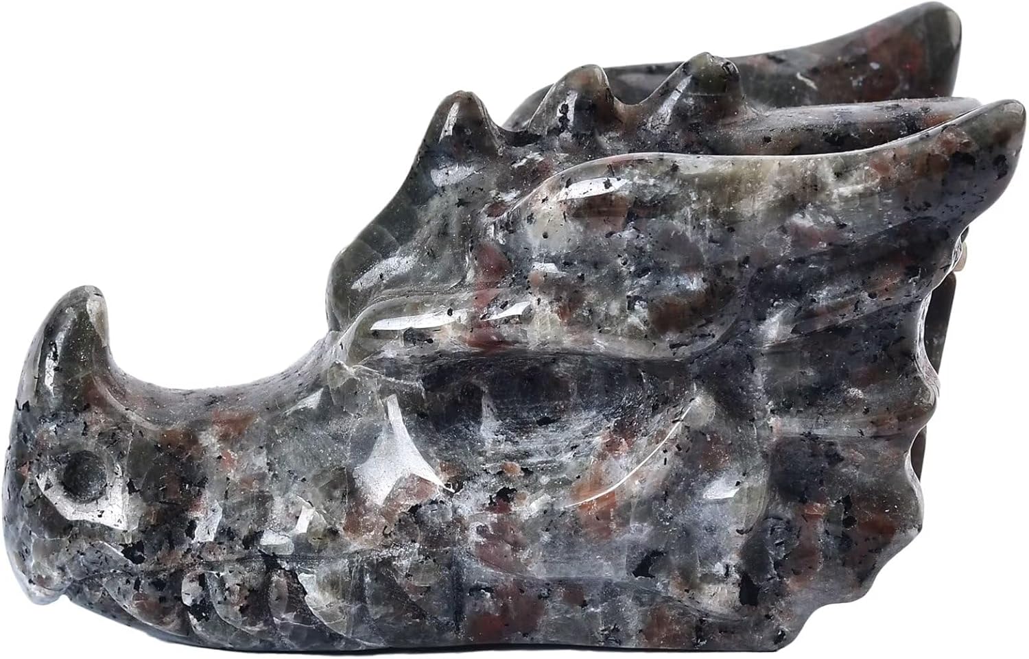 Natural Yooperlite Dragon Skull Sodalite Quartz Hand Carved Healing Crystal Stone 3.1"