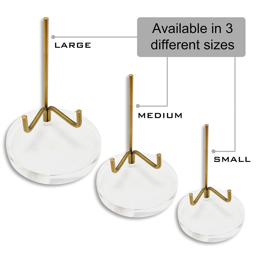 Clear Choice Easel 2.5’’ Acrylic Brass Adjustable Swing Arm 2.5 H x 1’’ arms x 2’’ Diameter x 3/8 x Thick Base Easel Display Stand | Display Mineral Rocks, Photos, Cards, | Clear w/Brass (Small)