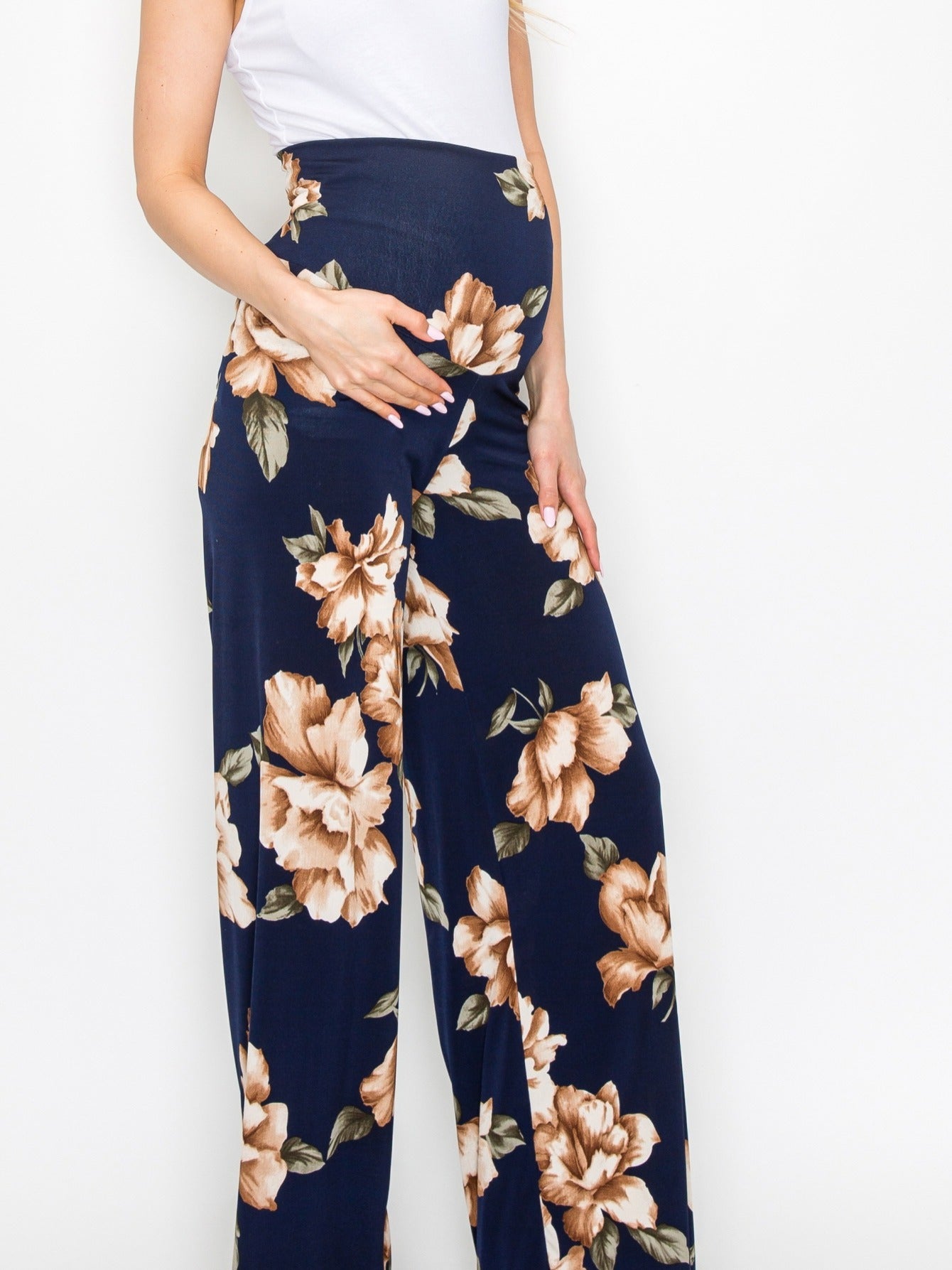 My Bump Women's Maternity Casual Bohemian Damask Palazzo Pants with Tummy Control - Stylish and Comfortable for Expectant Mothers - Availabl