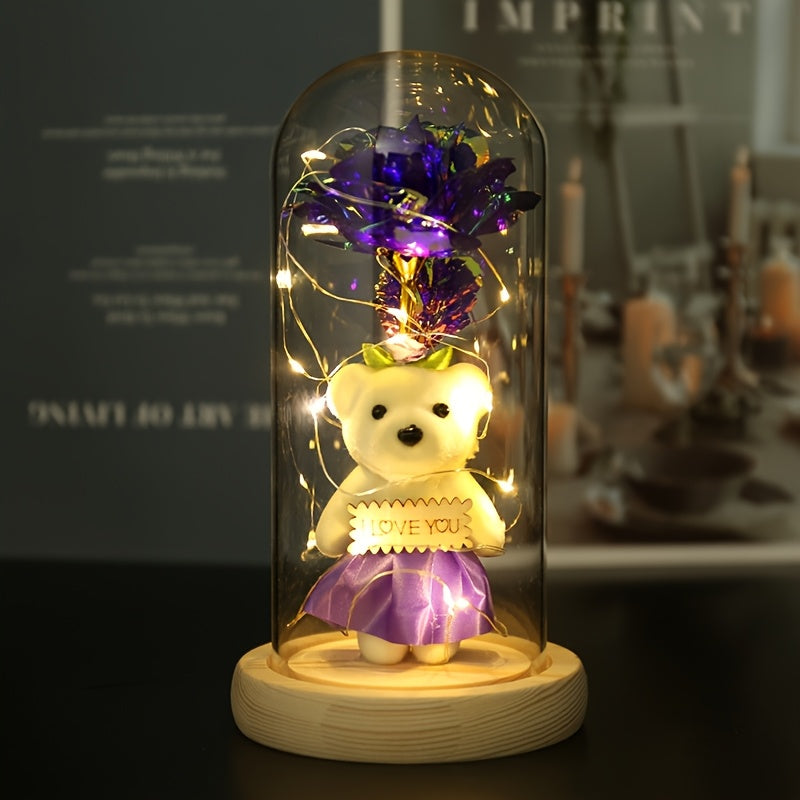 [Romantic Rose Bear] Romantic LED Rose Bear Gift Box, PE Flower Foam Bear For Girlfriend, Valentine's Day Mother's Day Birthday Gift, Creati