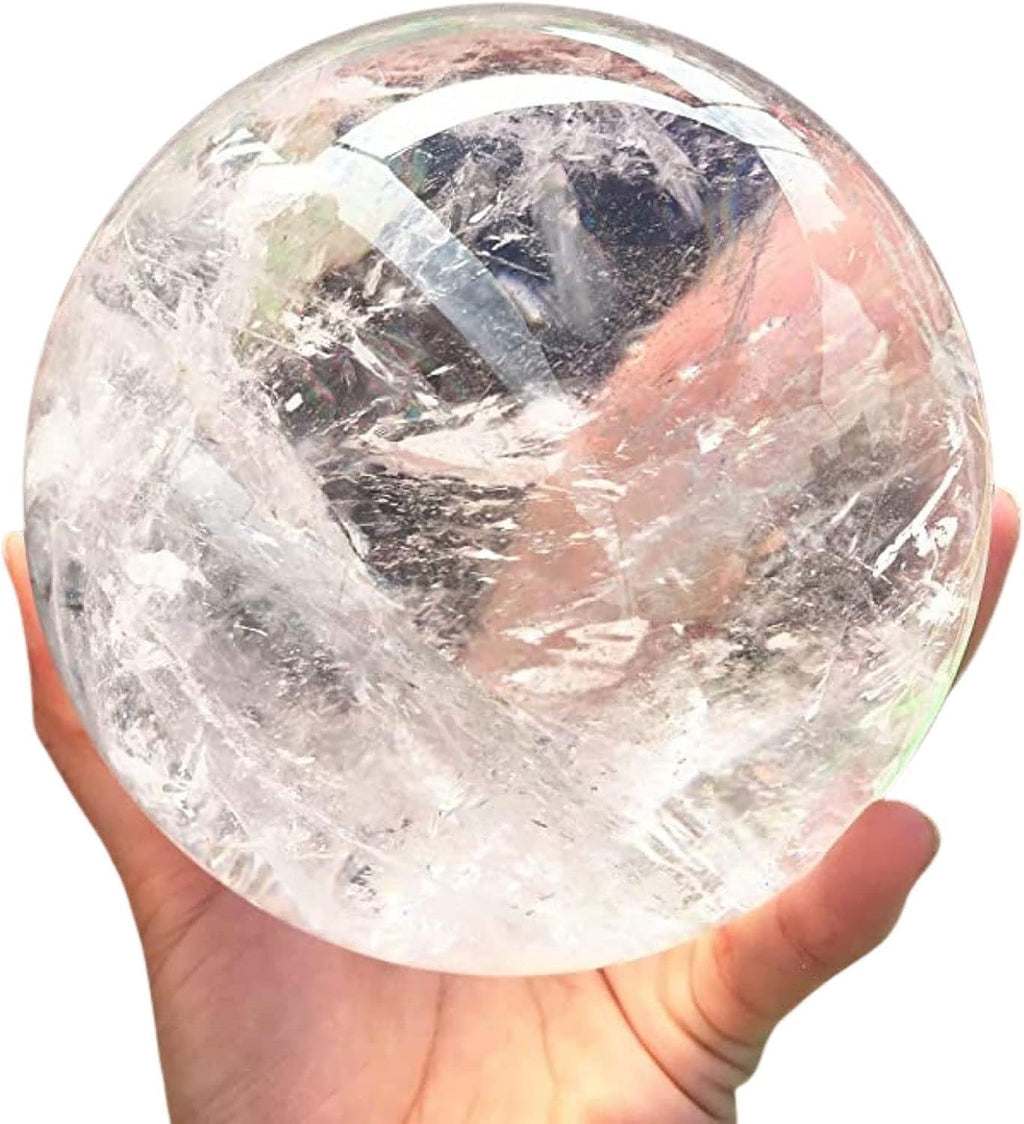 Natural Clear Quartz Crystal Ball,White Crystal Sphere Healing Crystal Ball with Stand Home Decor Prosperous Love Invite Wealth + Pedestal (300g)…