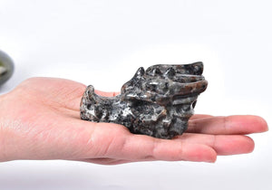 Natural Yooperlite Dragon Skull Sodalite Quartz Hand Carved Healing Crystal Stone 3.1"