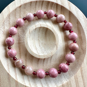 Hand Made Rhodonite with Garnet Bracelet