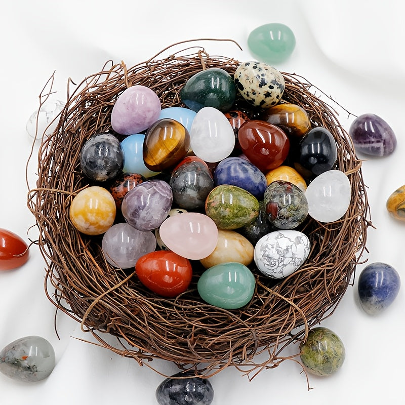 10/20/30pcs Polished Natural Crystal Eggs Shape Stones Set - Assorted Gemstone Eggs for Jewelry Ornaments and Perfect Easter Decorations