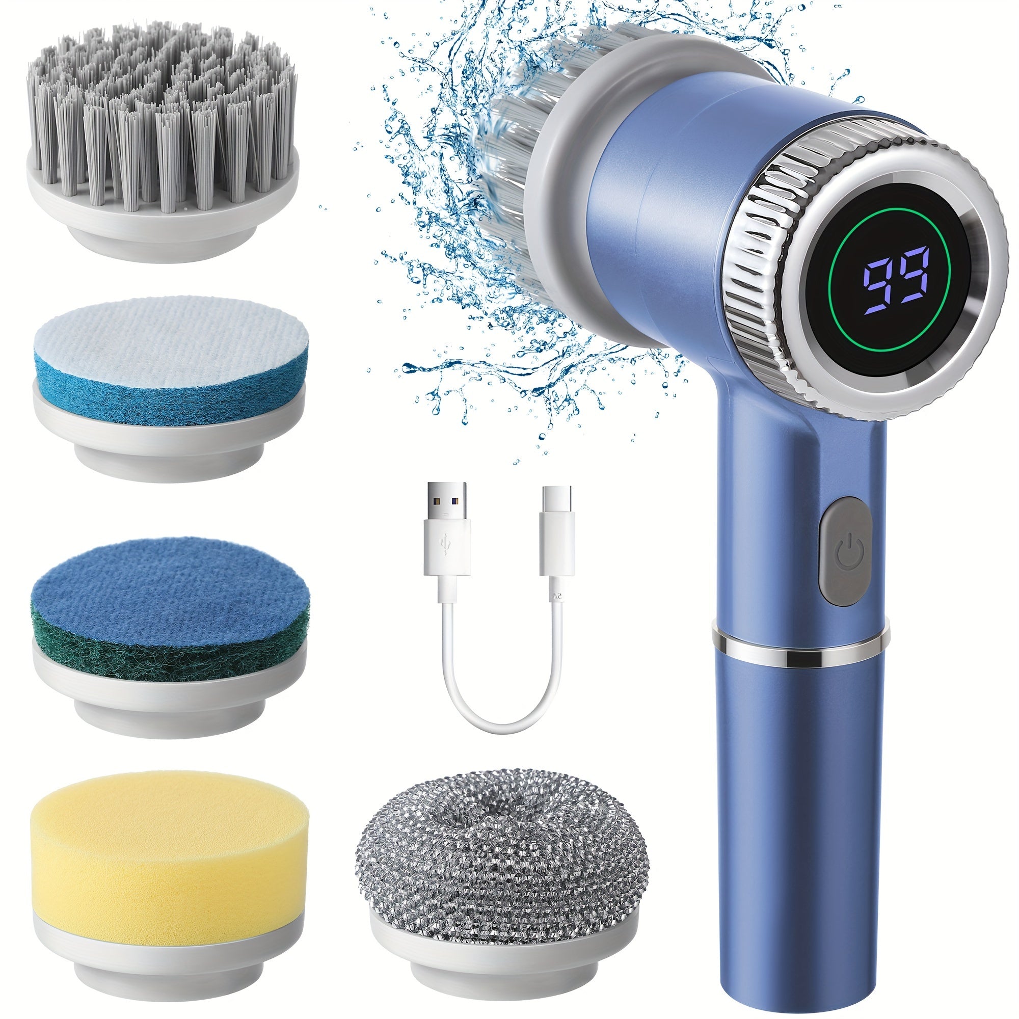 [Rechargeable Spin Scrubber] Rechargeable Electric Spin Scrubber - 6 Replaceable Heads, 3 Adjustable Speeds, Battery Level Display - Electric Cleaning Brush for Tiles/Bathroom/Kitchen/Car/Window
