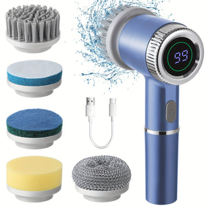[Rechargeable Spin Scrubber] Rechargeable Electric Spin Scrubber - 6 Replaceable Heads, 3 Adjustable Speeds, Battery Level Display - Electric Cleaning Brush for Tiles/Bathroom/Kitchen/Car/Window