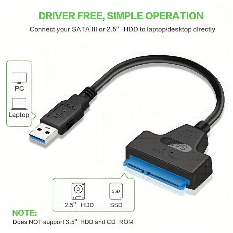 SATA To USB Cable, USB 3.0 To SATA III Hard Driver Adapter Compatible For 2.5 Inch HDD And SSD