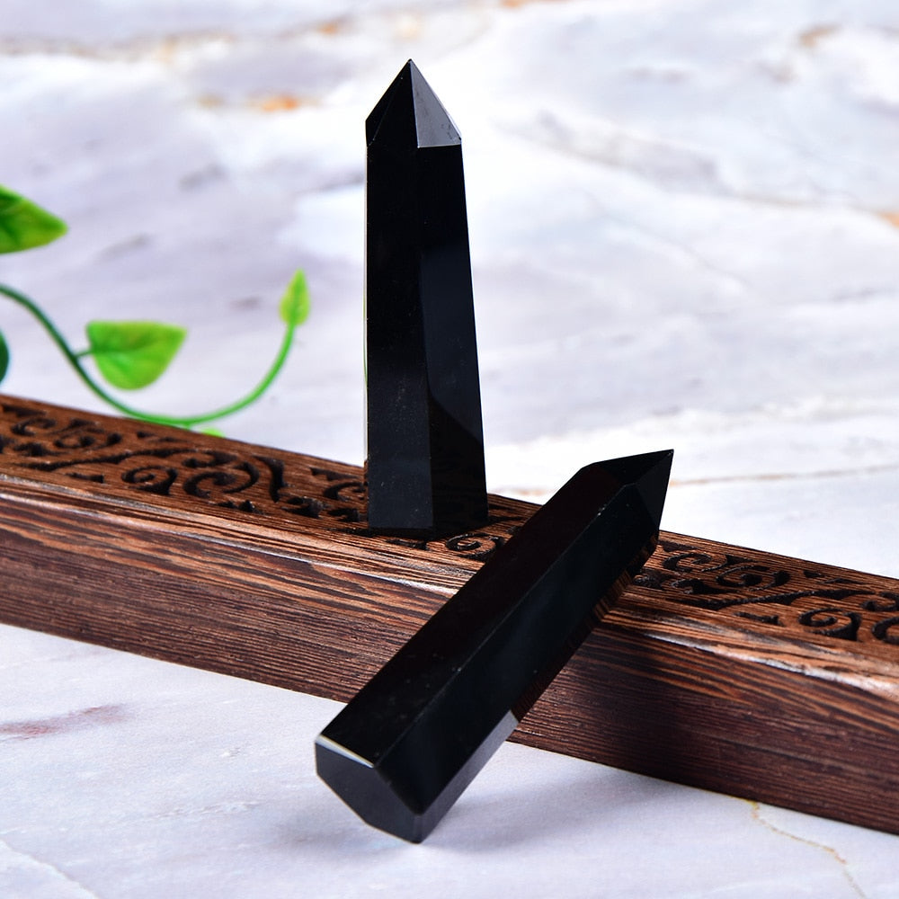 1PC Natural Rock Obsidian Hexagonal Column Crystal Point Mineral Ornament Healing Wand Home Decor DIY Gift Decoration