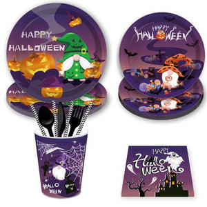 Halloween Dwarf Faceless Paper Plates Party Plates Napkins Tableware 68PCS Set US Local Shipping