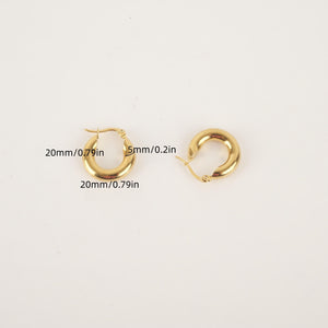 1pair Y2K 18K Stainless Steel Thickened Solid Ring Earrings, Simple Retro Golden Plated Hoop Earrings, Anniversary Birthday Present , Ideal