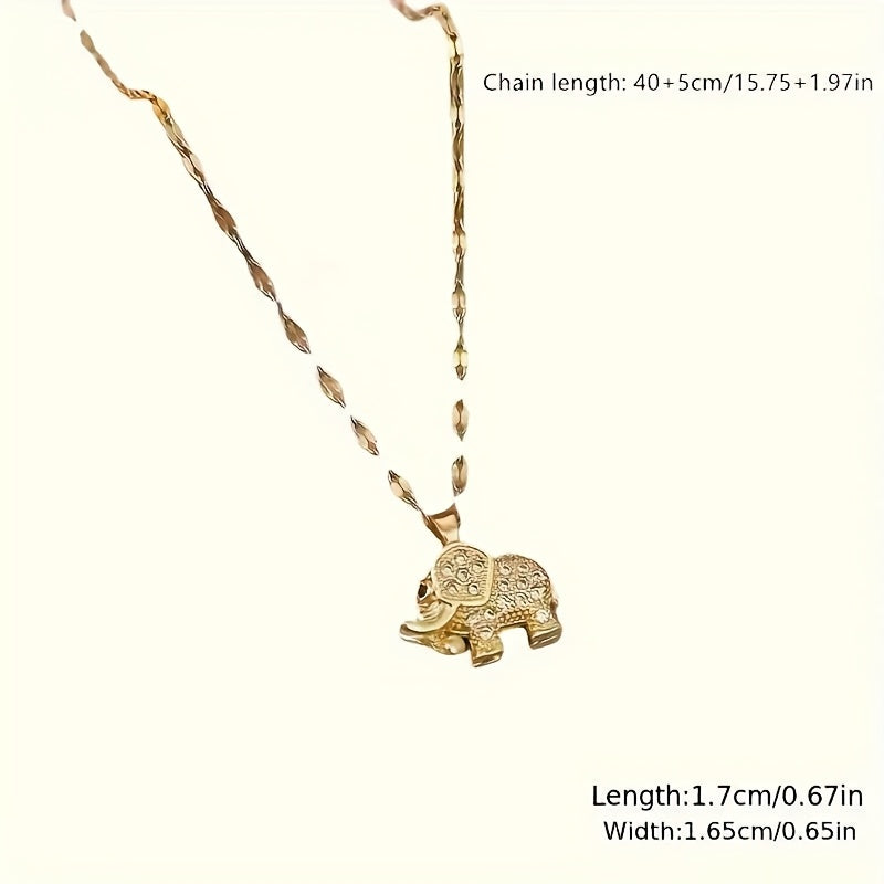 Chic Golden Elephant Pendant Necklace with Sparkling Cubic Zirconia - Elegant Titanium Steel Collarbone Chain for Women, Perfect Gift for Va