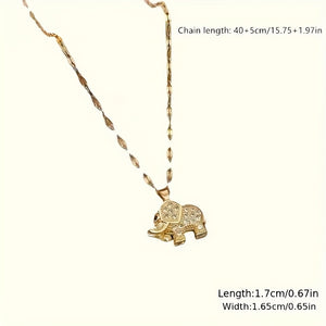 Chic Golden Elephant Pendant Necklace with Sparkling Cubic Zirconia - Elegant Titanium Steel Collarbone Chain for Women, Perfect Gift for Va