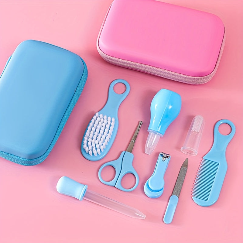 8pcs Baby Care and Beauty Kit, 8-in-1 Portable Safety Grooming Set with Nail Clippers, Comb, Brush, and Nose Cleaner, Suitable for Shower Gifts