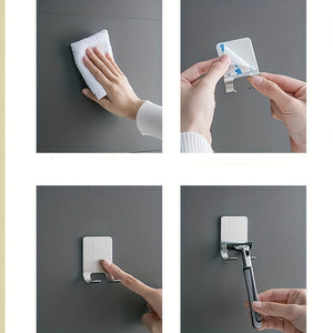 Set Of 2 Silvery Adhesive Wall Hooks, No Need To Drill Bathroom Shaver Holder, Stainless Steel Door Back Wall Hook, Bedroom Hat Hook, Bathro