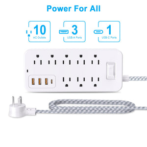 [Multi-socket Power Expander] 12-in-1 Multi-socket Power Expander - Power Board Surge Protector with 8 Wide Sockets, 3 USB, 1 Type-C - A Must-have Travel Item