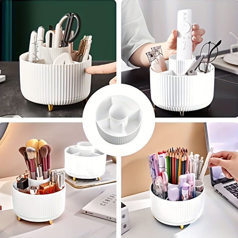 360° Rotating Makeup Organizer - 1pc Plastic Cosmetic Storage with 5 Compartments - Multi-Functional Holder for Brushes, Lipsticks, Skin Car