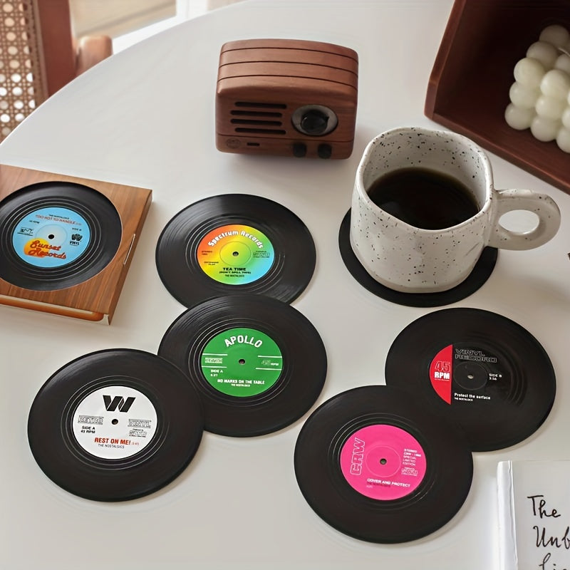 6pcs, Coasters, Vinyl Record Coasters, Creative Retro Classic Nostalgic American Rock CD Non-slip Insulation Pads, Heat Insulation Table Mat