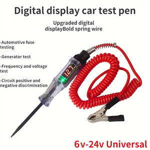 Car Test Pen Circuit Tester, DC Truck Voltage Digital Display Long Probe Pen With Light, Automotive Diagnostic Tools Auto Repair Tool