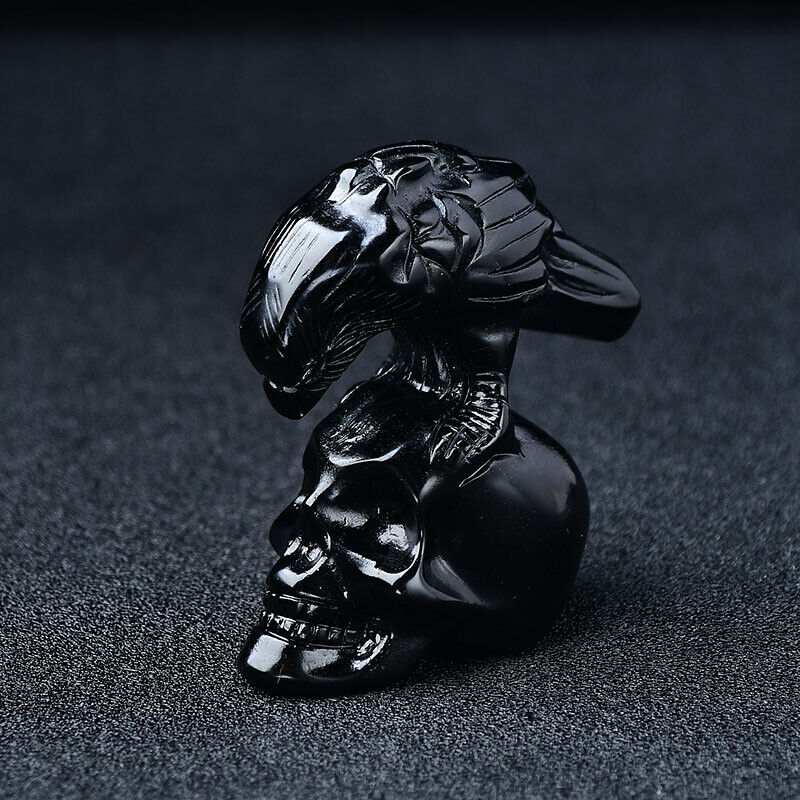 Crystal Skull Hand Carved Obsidian Figurine Crystal DIY Vivid Animal Ornament