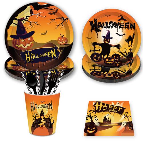 Halloween Pumpkin Paper Plates Party Plates and Napkins Tableware 68PCS Set US Local Shipping