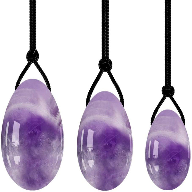 Natural Amethyst Yoni Egg Set Female Pelvic Floor Muscle Kegel Movement Tightening Emerald Crystal Yoni Egg