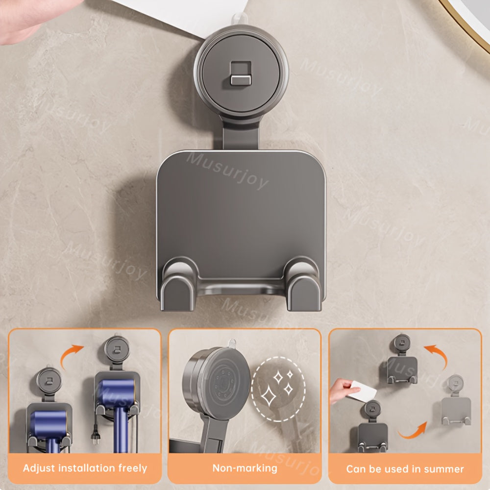 Musurjoy Suction Cup Hair Dryer Holder - Space Aluminum, No Drilling Wall Hanging, Suitable for Bathroom, Bedroom and Living Room, Bathroom