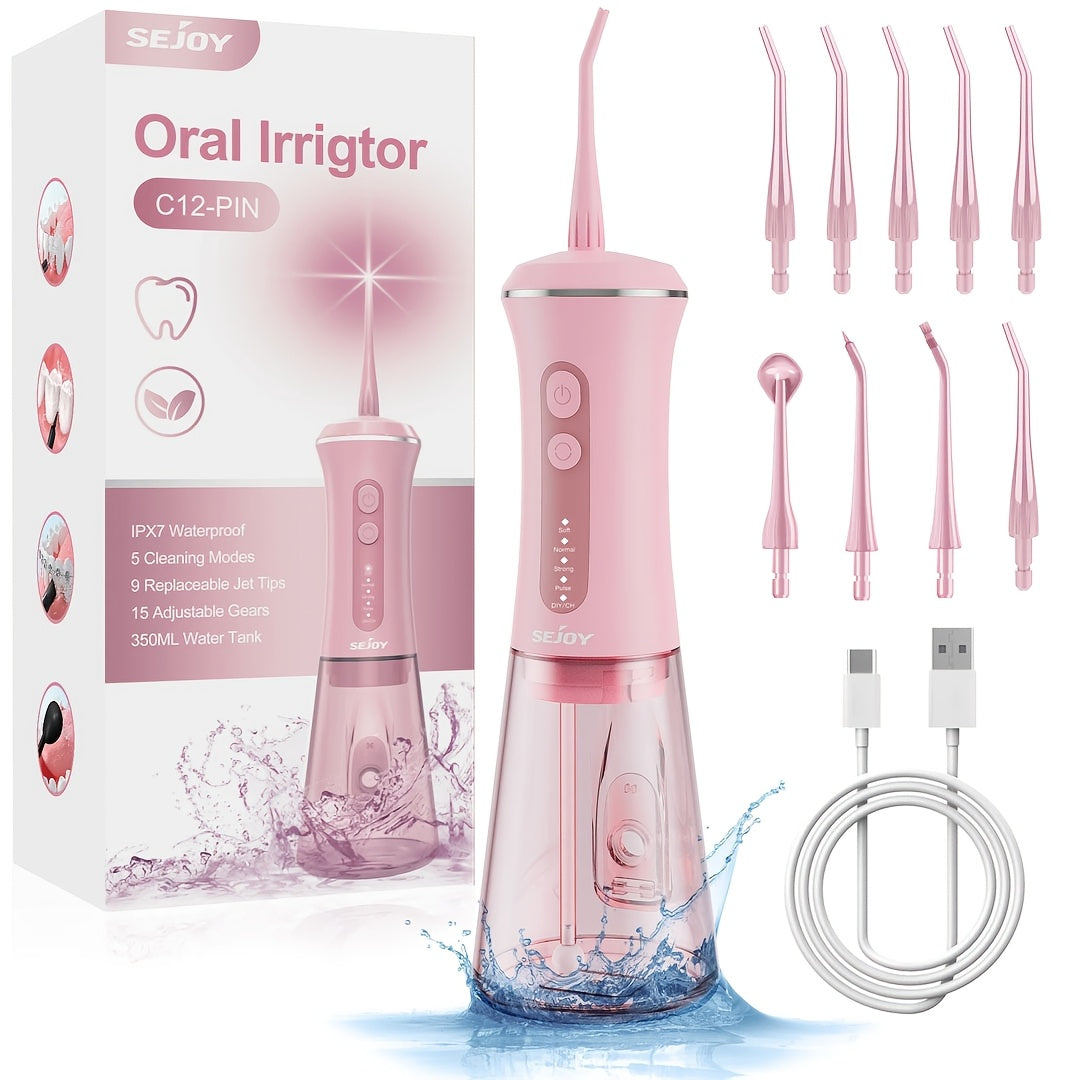 1800mAh Water Flosser, Cordless Water Dental Flosser, 9 Jet Tips 5 Modes 11.83oz, Portable Rechargeable Oral Irrigator For Home Travel