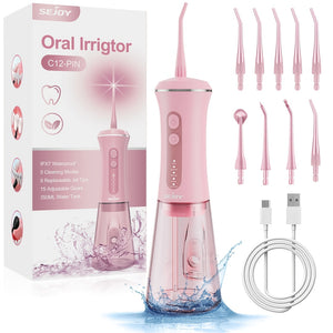 1800mAh Water Flosser, Cordless Water Dental Flosser, 9 Jet Tips 5 Modes 11.83oz, Portable Rechargeable Oral Irrigator For Home Travel