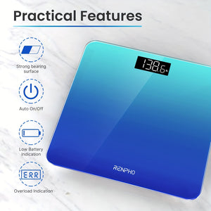 [RENPHO Digital Scale] RENPHO 400 Lb Highly Accurate Digital Bathroom Scale - Lighted LED Display, Round Corner Design - Gradient-Blue, 10.24"/260mm Core 1S