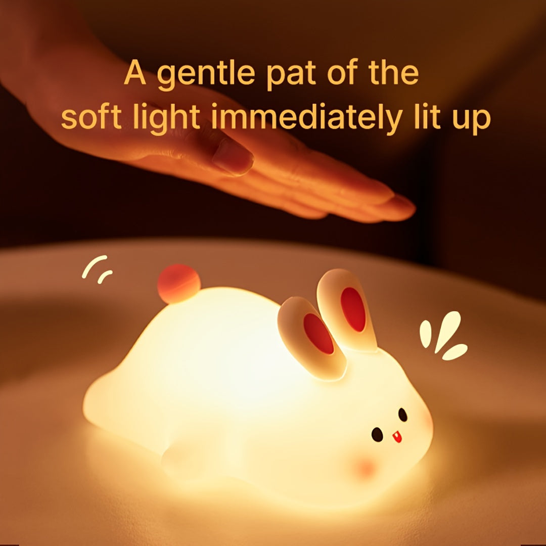 1pc Big Face Rabbit Silicone Night Light Smart Rabbit Patting Light USB Rechargeable Room Desktop Decoration Atmosphere Light with Three Levels of Brightness, Soft Light, 30 Minute Sleep Companion, Timed Automatic Light Off, Classmates and Friends, Christ